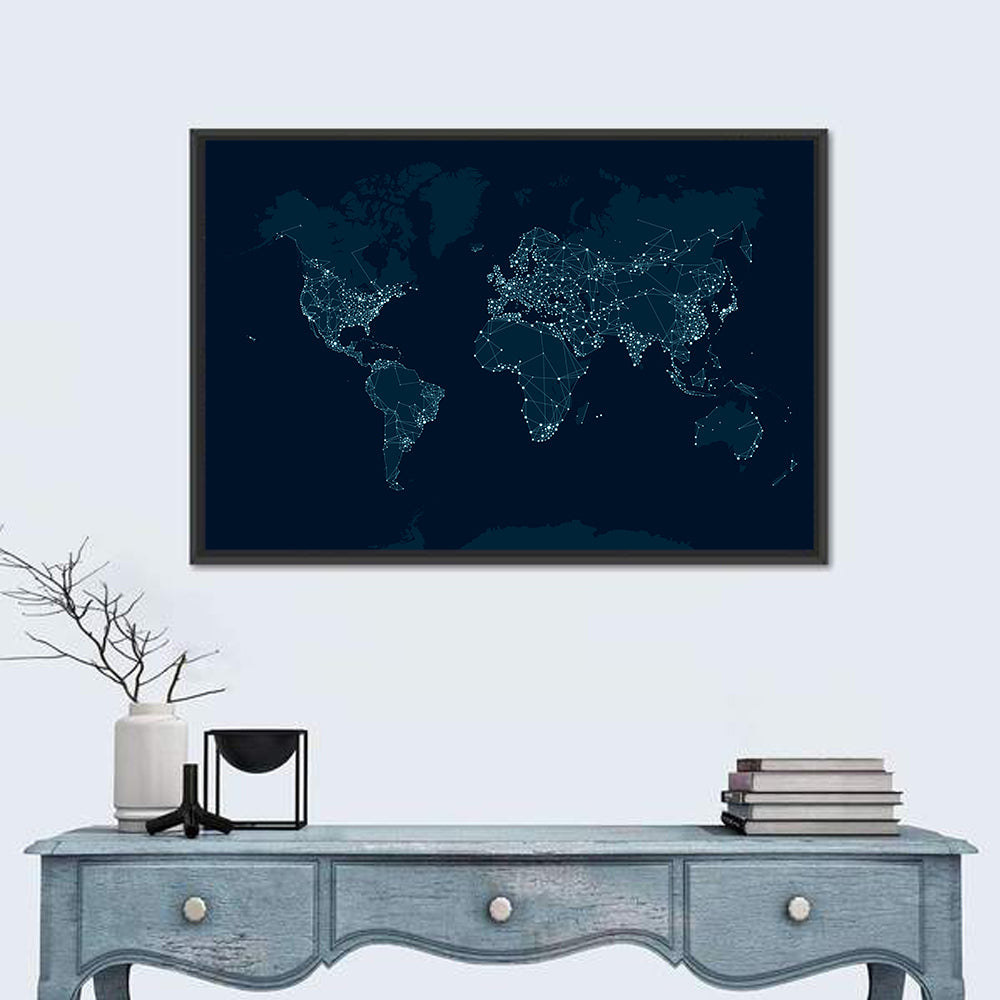 Global Communications Network Map Wall Art in a room, landscape