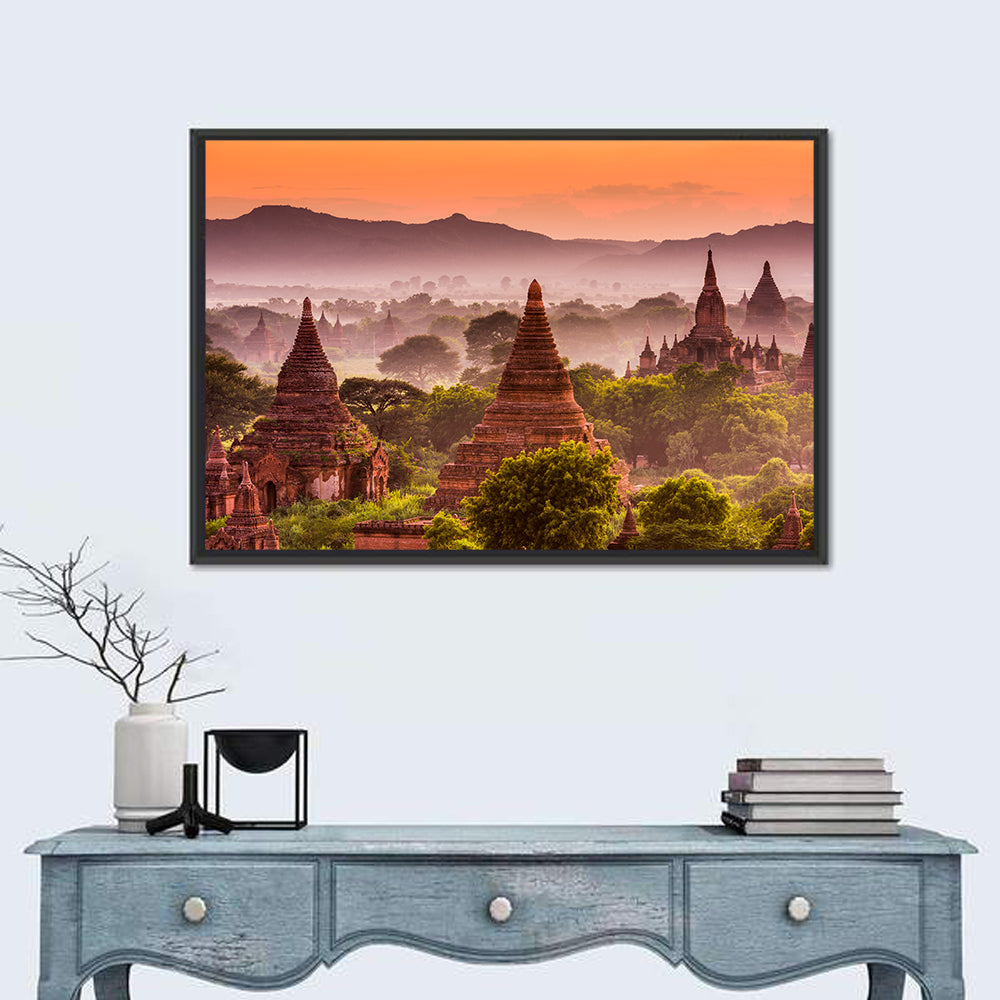 Bagan Ancient Temples at Golden Hour Wall Art in a room, landscape