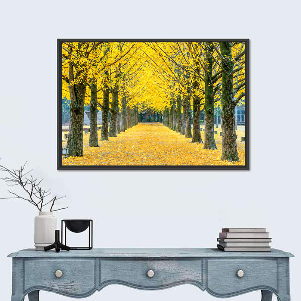 Row Of Yellow Ginkgo Tree Wall Art