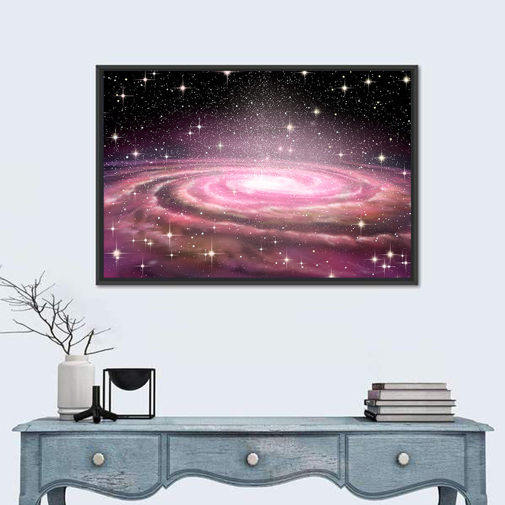 Spiral Galaxy in Deep Space Wall Art in a room, landscape