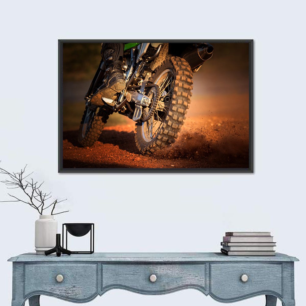 Enduro Dirt Bike Action Close-up Wall Art in a room, landscape