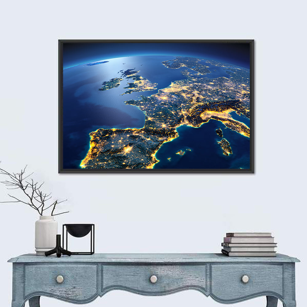 Night View of Earth Over Europe Wall Art