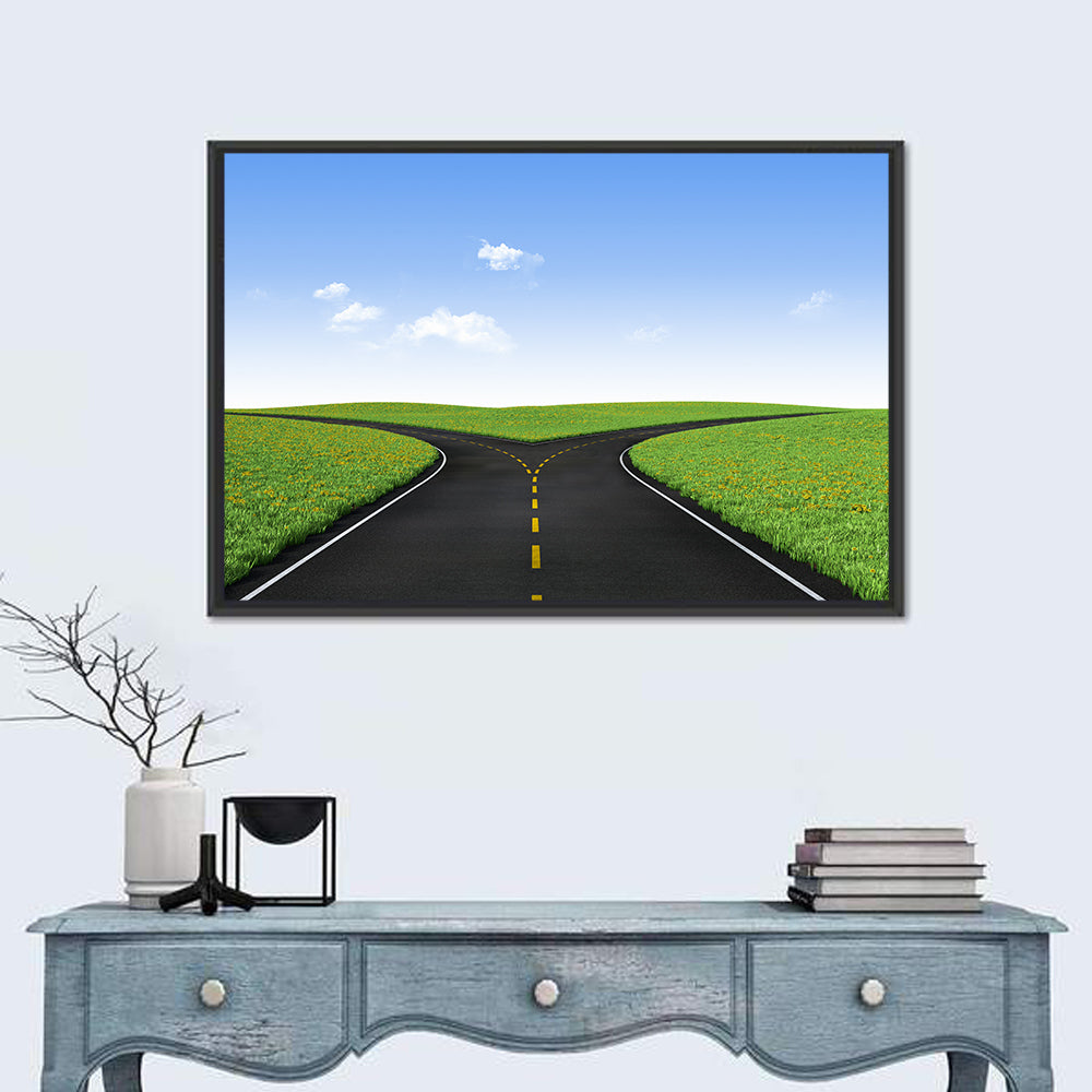 Forked Road Wall Art in a room, landscape
