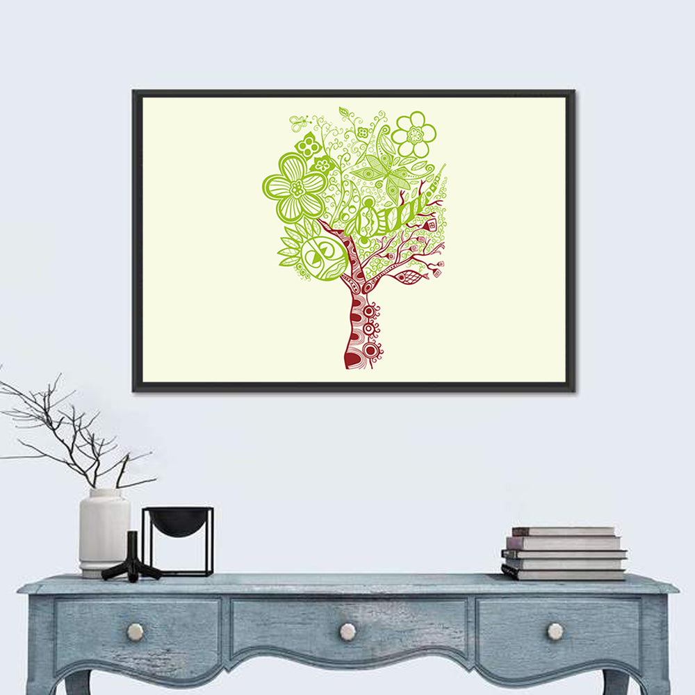 Surreal Tree with Sun Face Wall Art