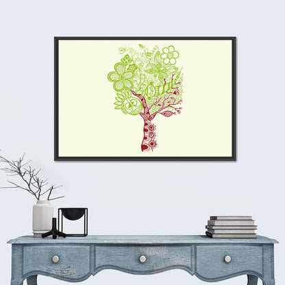 Surreal Tree with Sun Face Wall Art