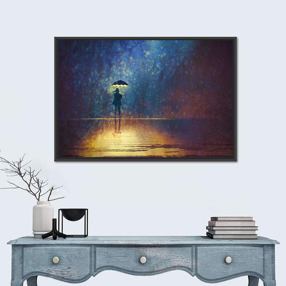 Woman Under Glowing Umbrella Wall Art