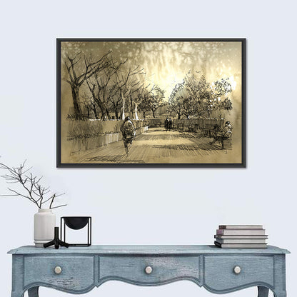 Late Afternoon Park Walkway Sketch Wall Art