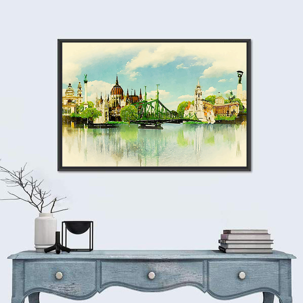 Budapest Riverfront Watercolor Wall Art