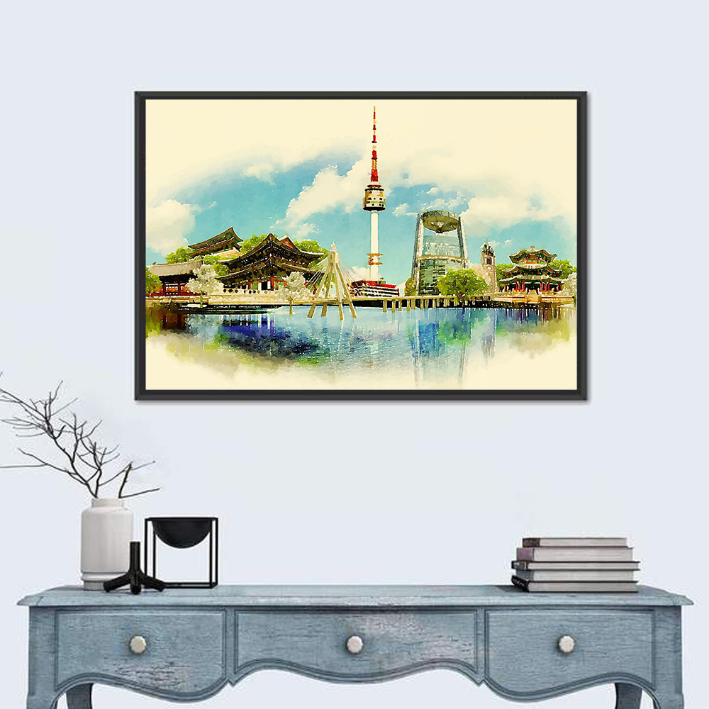 Seoul Skyline with N Seoul Tower Wall Art in a room, landscape