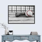 Worn Baseball and Bat on Wood Wall Art
