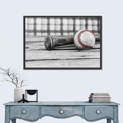 Worn Baseball and Bat on Wood Wall Art