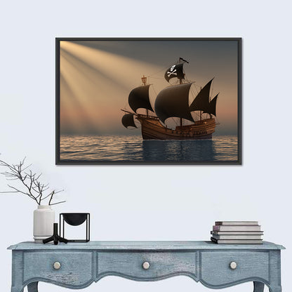 Pirate Ship at Sunset Wall Art