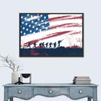 Silhouetted Soldiers with Distressed American Flag Wall Art