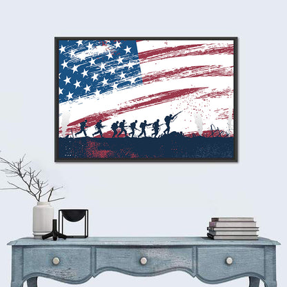 Soldiers Fighting With American Flag Wall Art