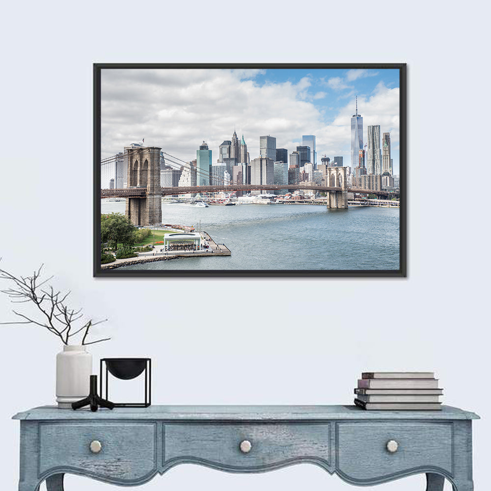 Brooklyn Bridge with Manhattan Skyline Wall Art in a room, landscape