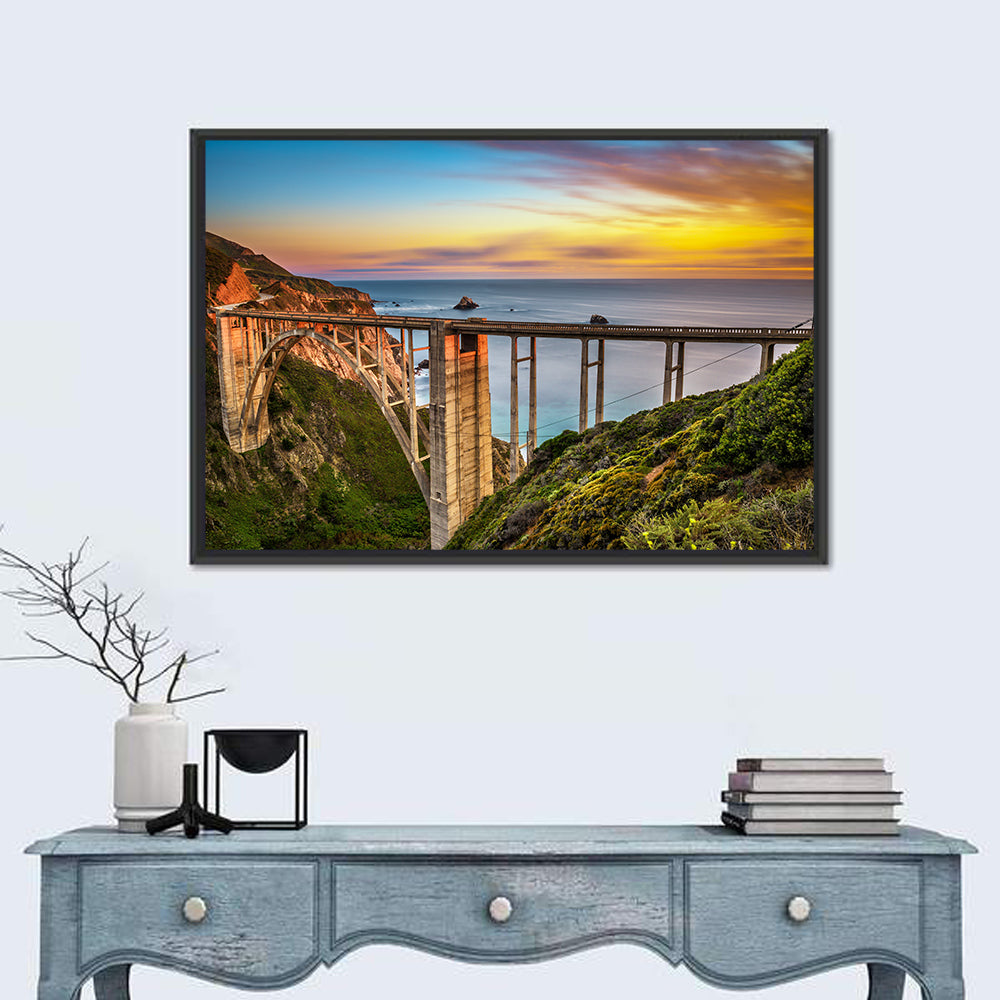 Bixby Creek Bridge at Sunset Wall Art in a room, landscape