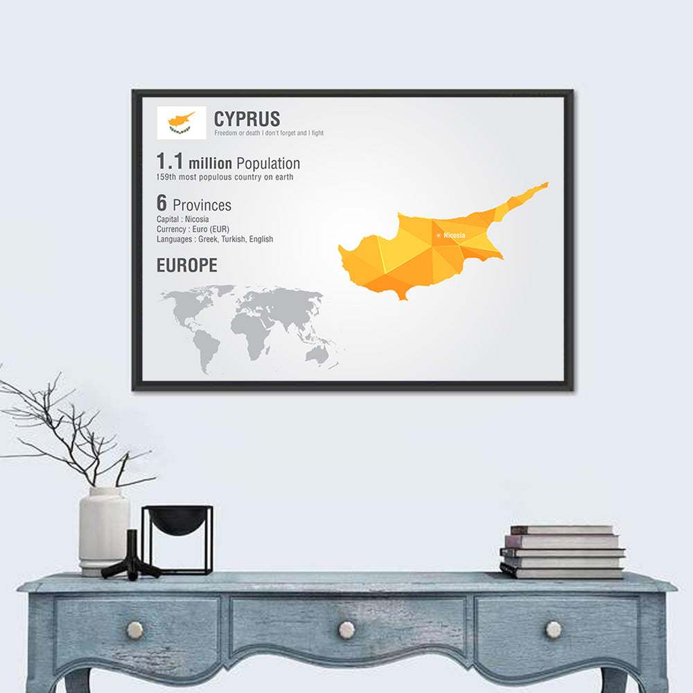 Cyprus Low-poly Map Wall Art in a room, landscape