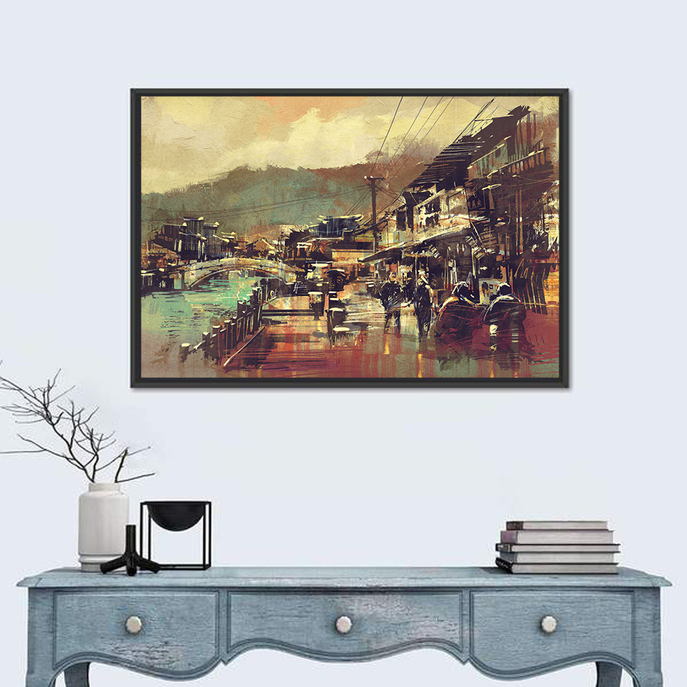 Old Riverside Village at Dusk Wall Art
