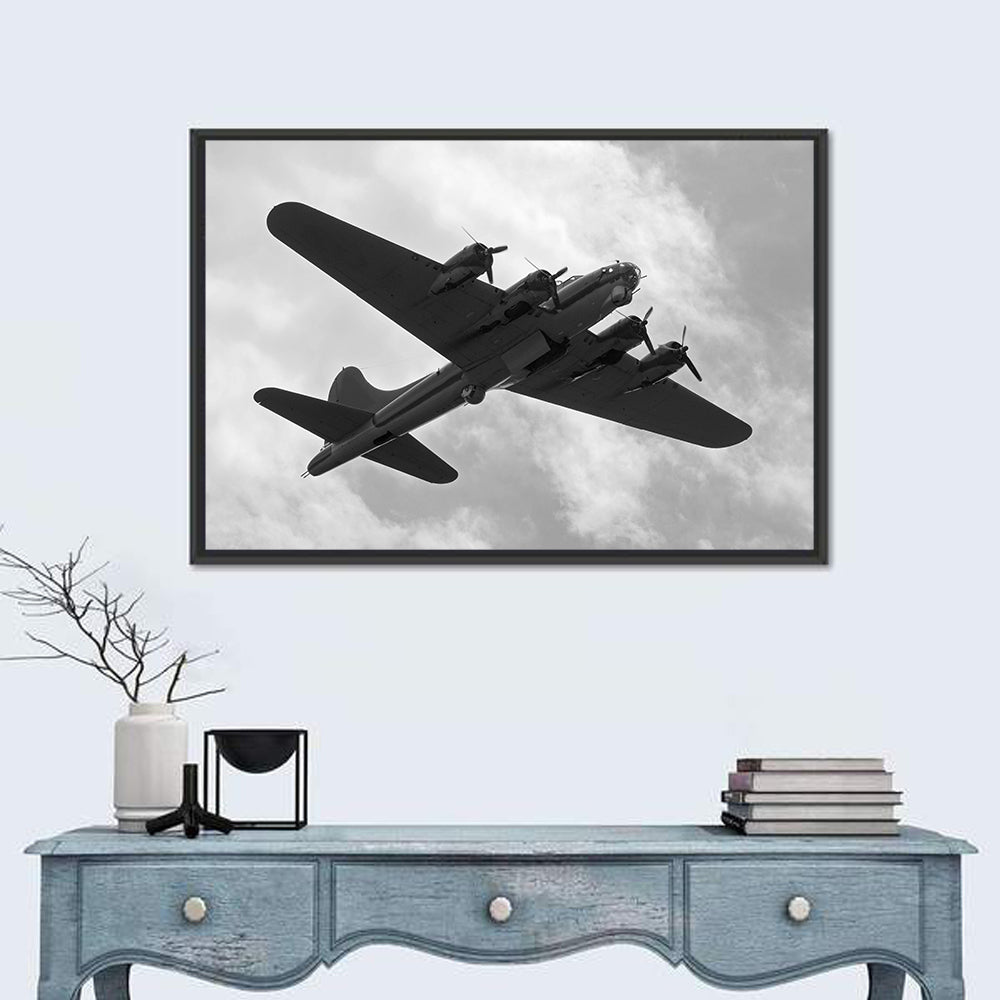B-17 Heavy Bomber in Flight Wall Art in a room, landscape