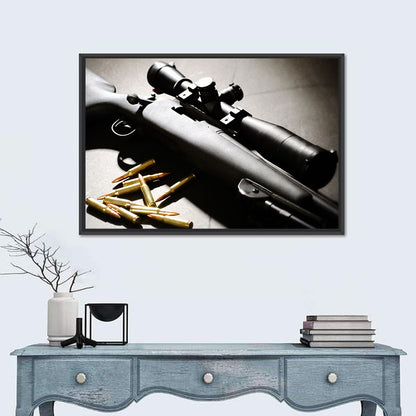 Bolt-action Sniper Rifle with Brass Cartridges Wall Art