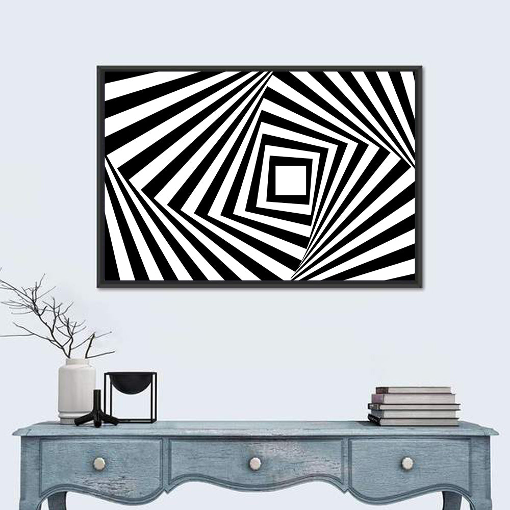 Psycho Geometric Vortex Wall Art in a room, landscape