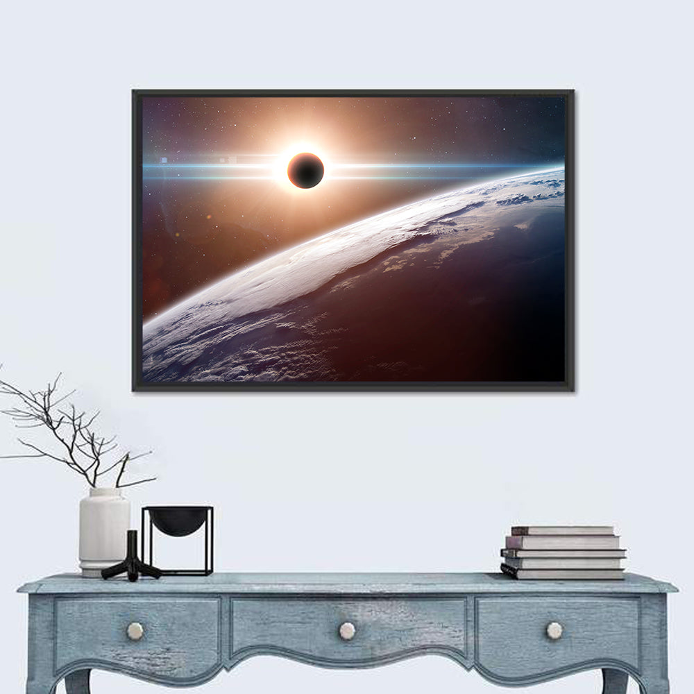 Eclipsed Earth from Space Wall Art in a room, landscape