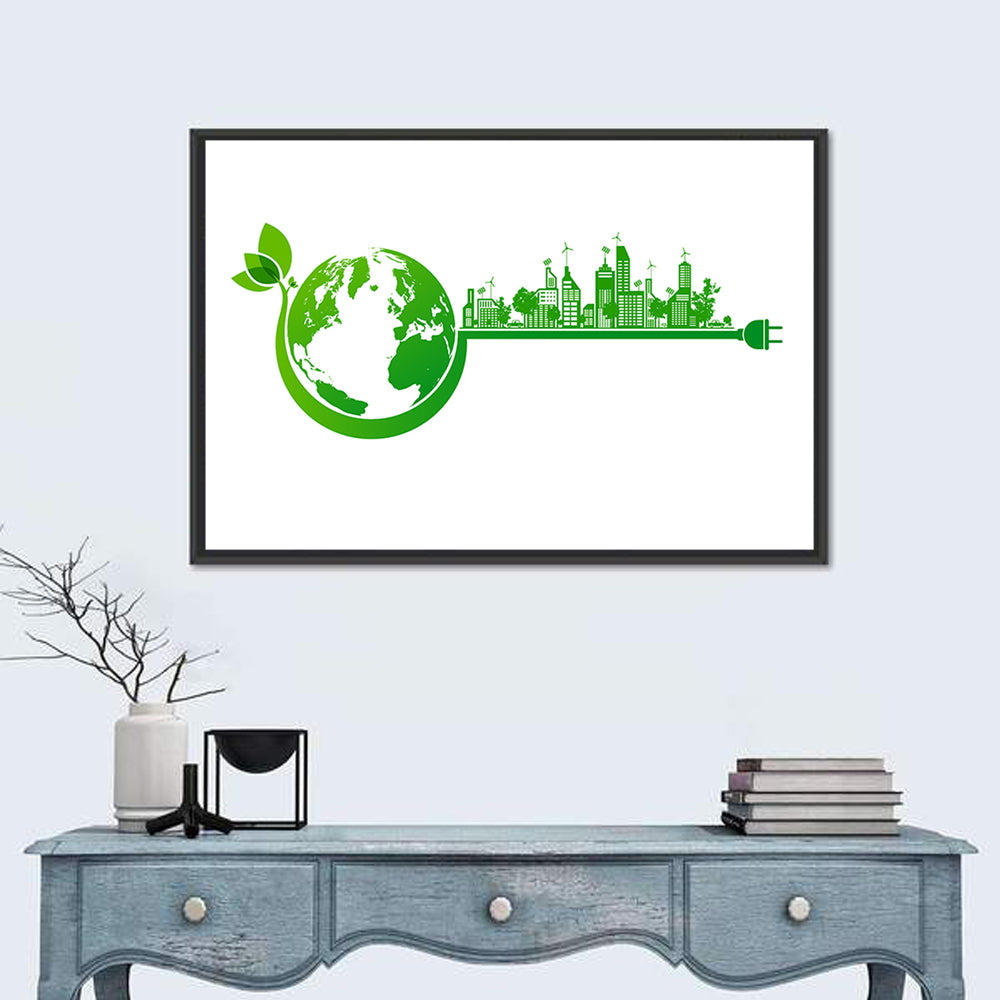 Earth and City Eco Concept Wall Art in a room, landscape