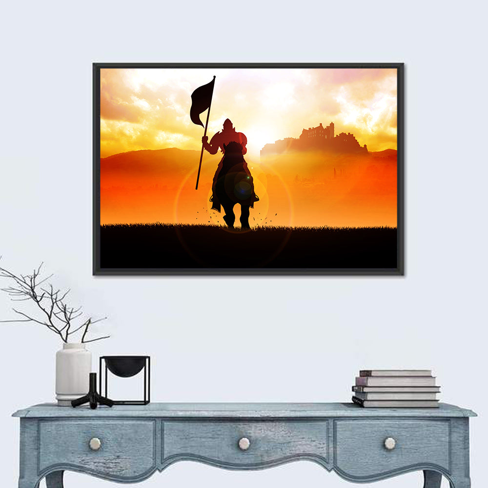 Knight Silhouette at Sunset Wall Art in a room, landscape