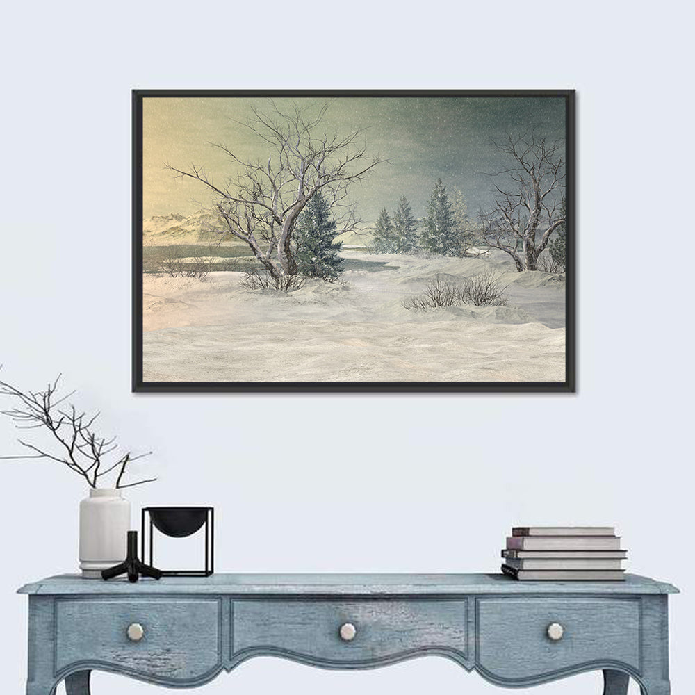 Winter Tundra Landscape Wall Art in a room, landscape