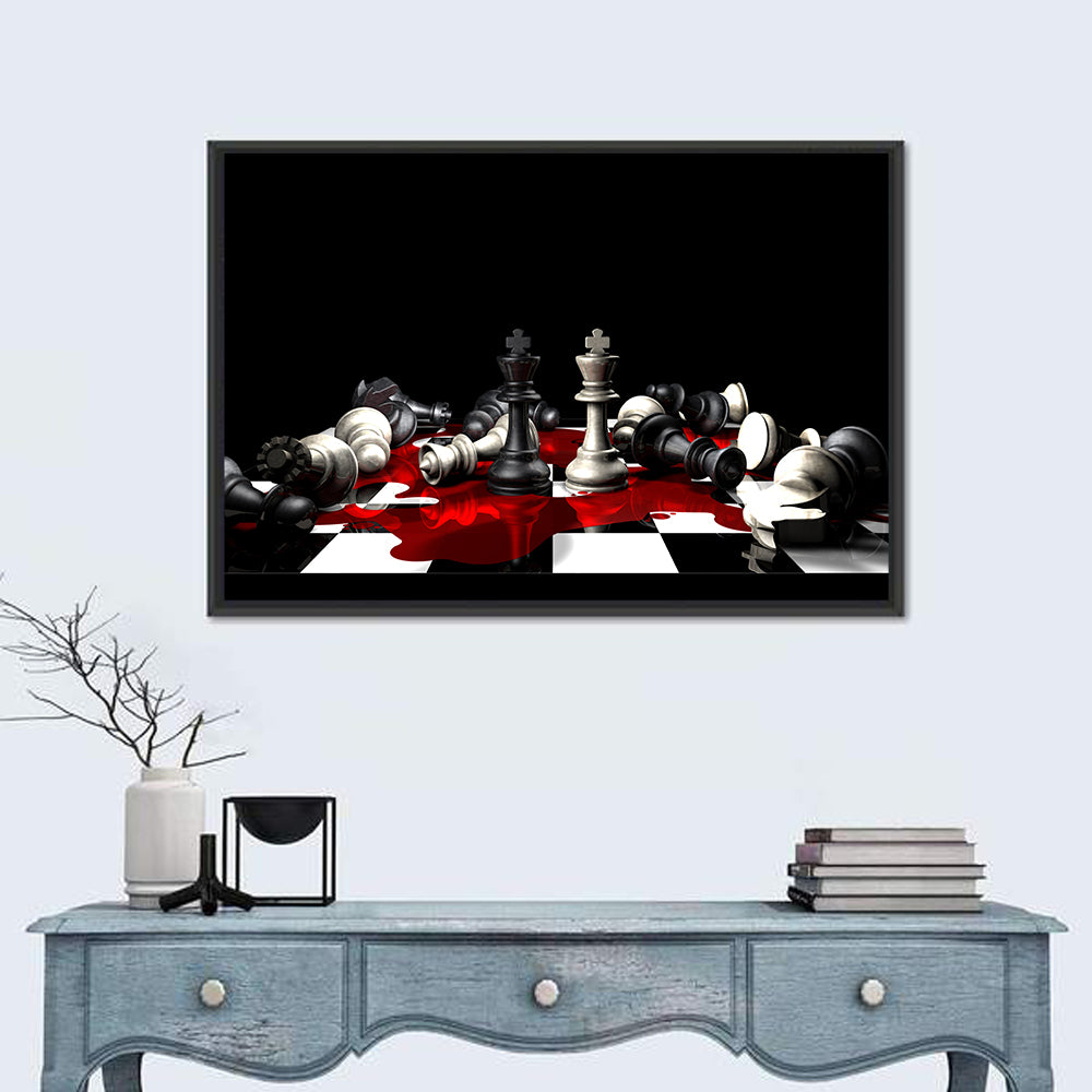 Two Kings on Black Chessboard Wall Art in a room, landscape