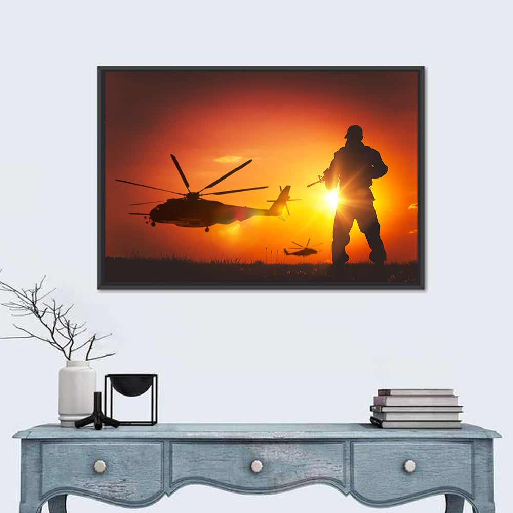 Soldier Silhouette at Sunset Wall Art