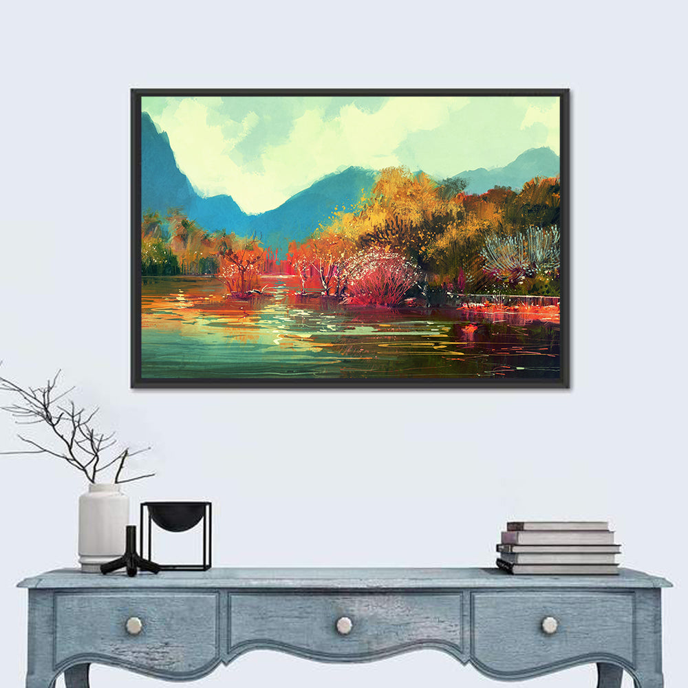 Golden Autumn Lake Reflection Wall Art
