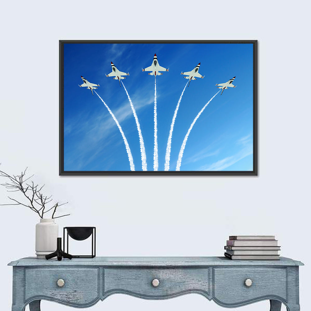 Five Fighter Jets Aerobatic Formation Wall Art