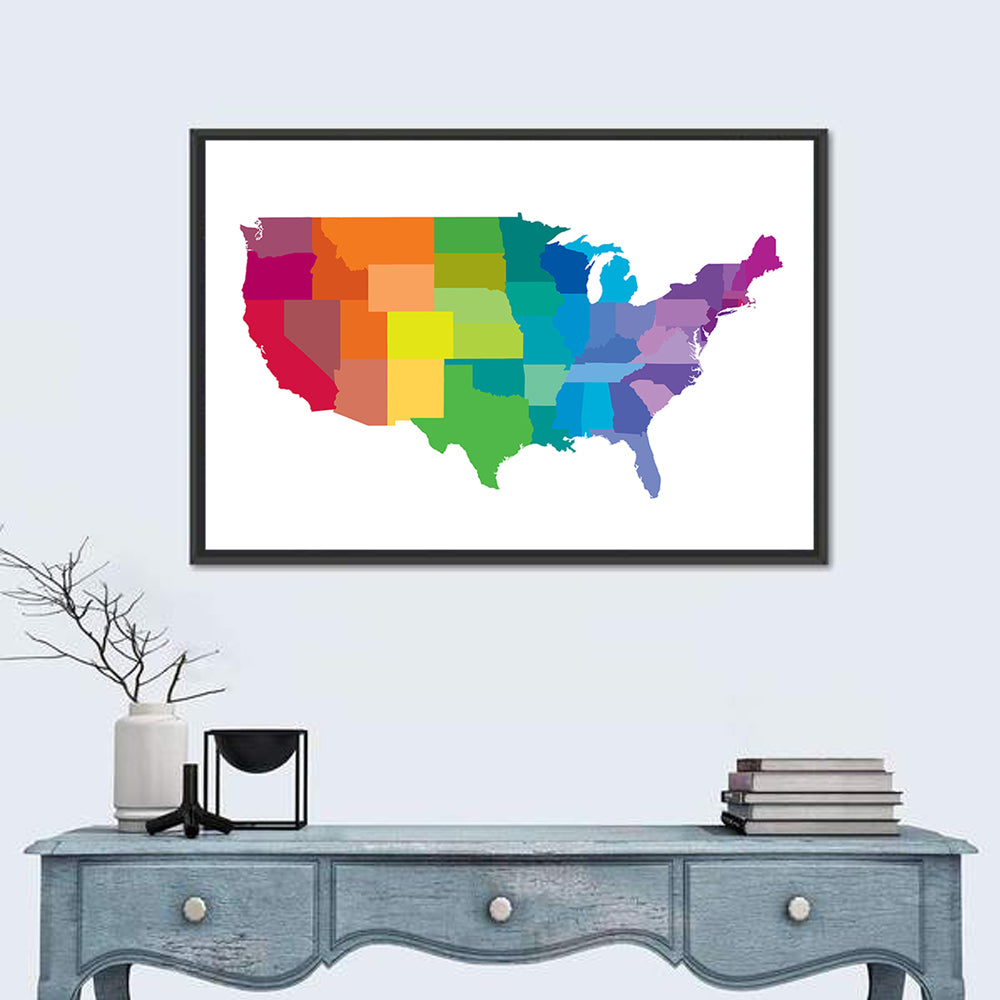 Rainbow United States Map Wall Art in a room, landscape