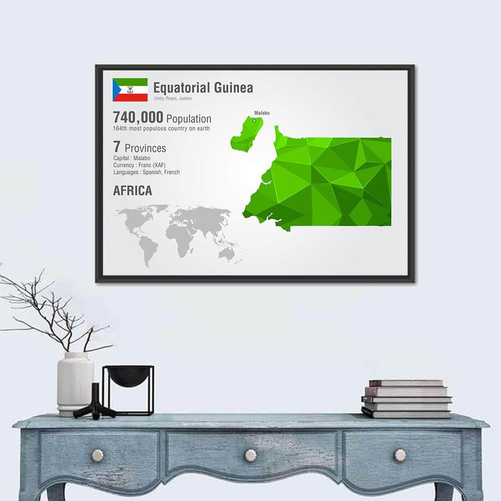 Equatorial Guinea Map Wall Art in a room, landscape