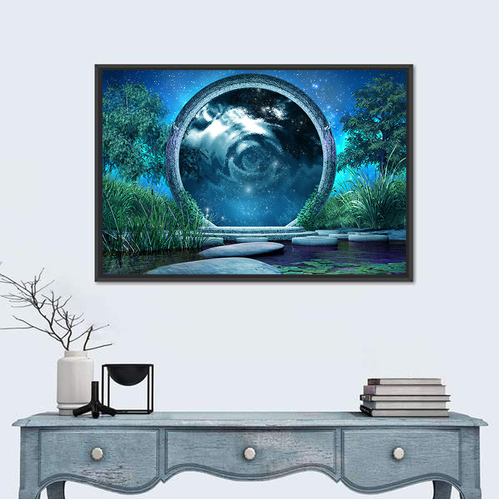Stone Portal on Moonlit Lake Wall Art