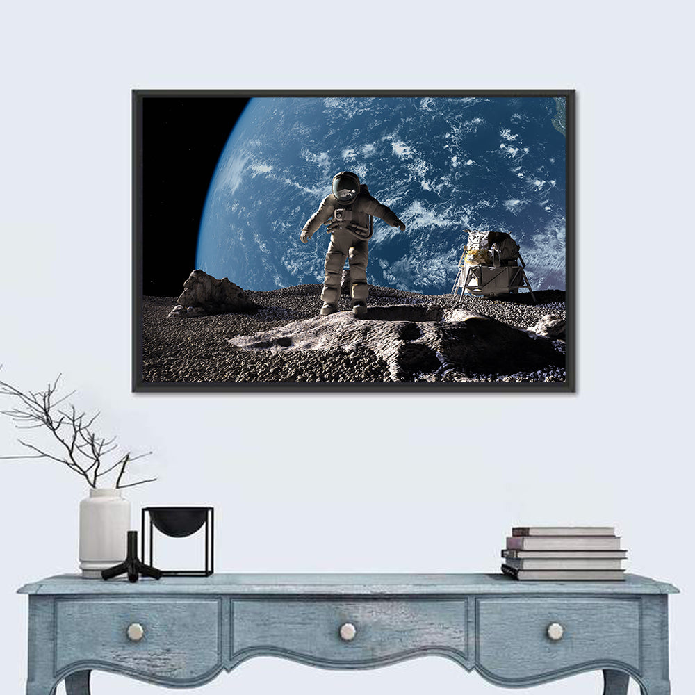 Astronaut on Cratered Planet Wall Art