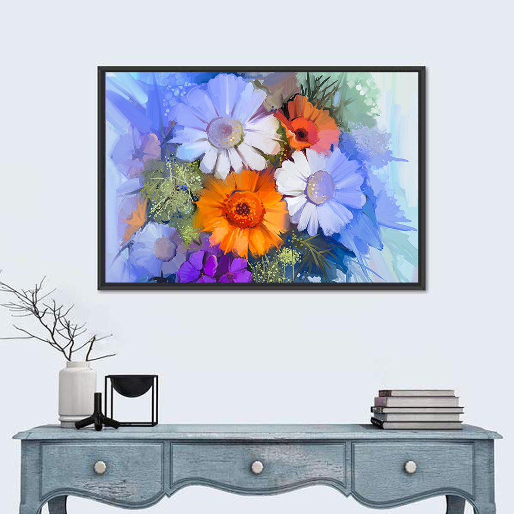 Impasto Floral Bouquet Wall Art in a room, landscape