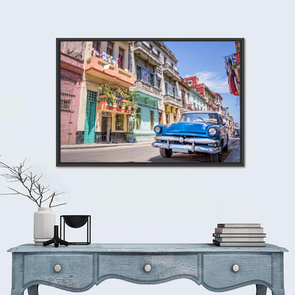 Vintage American Car on Colorful Street Wall Art
