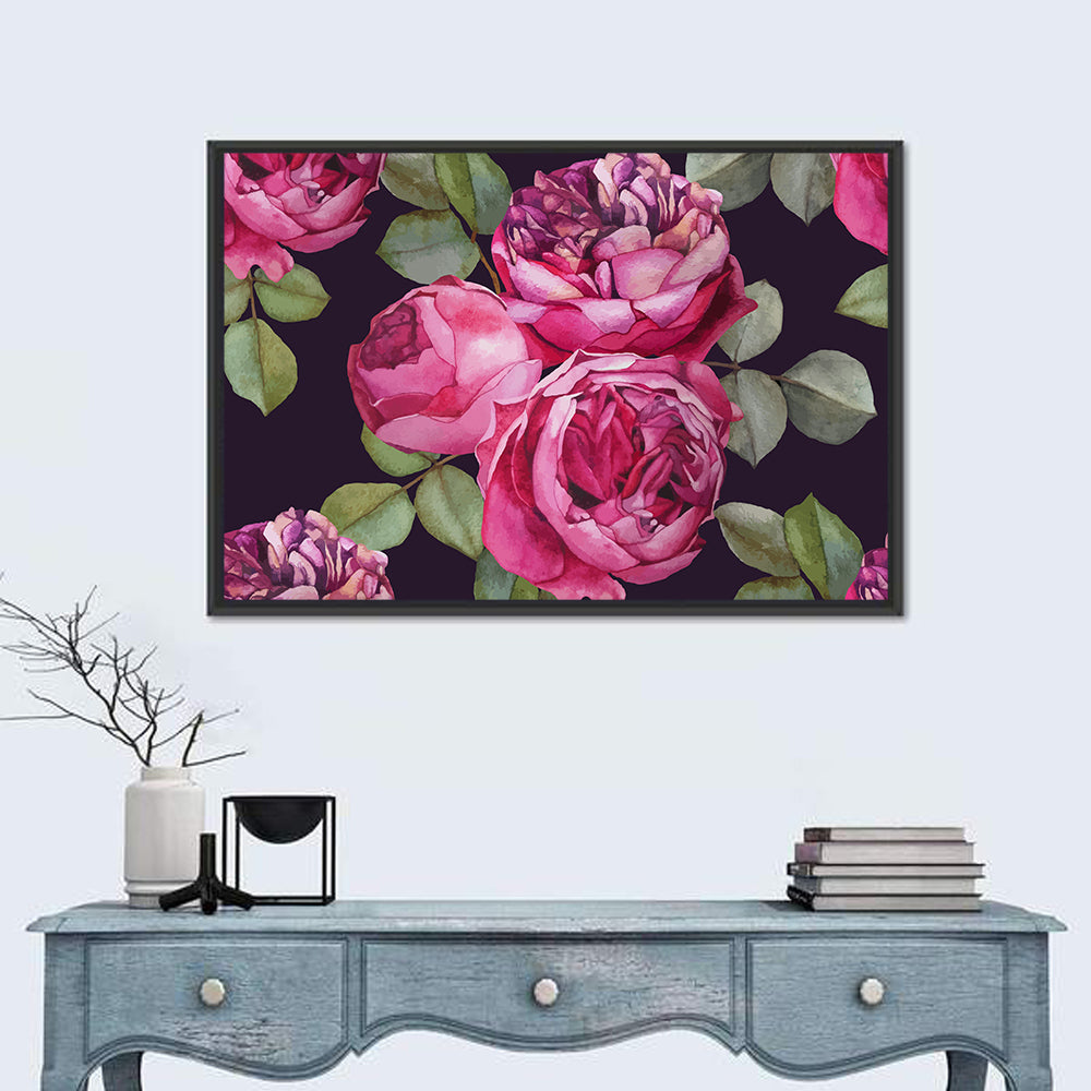 Pink Watercolor Roses Wall Art in a room, landscape