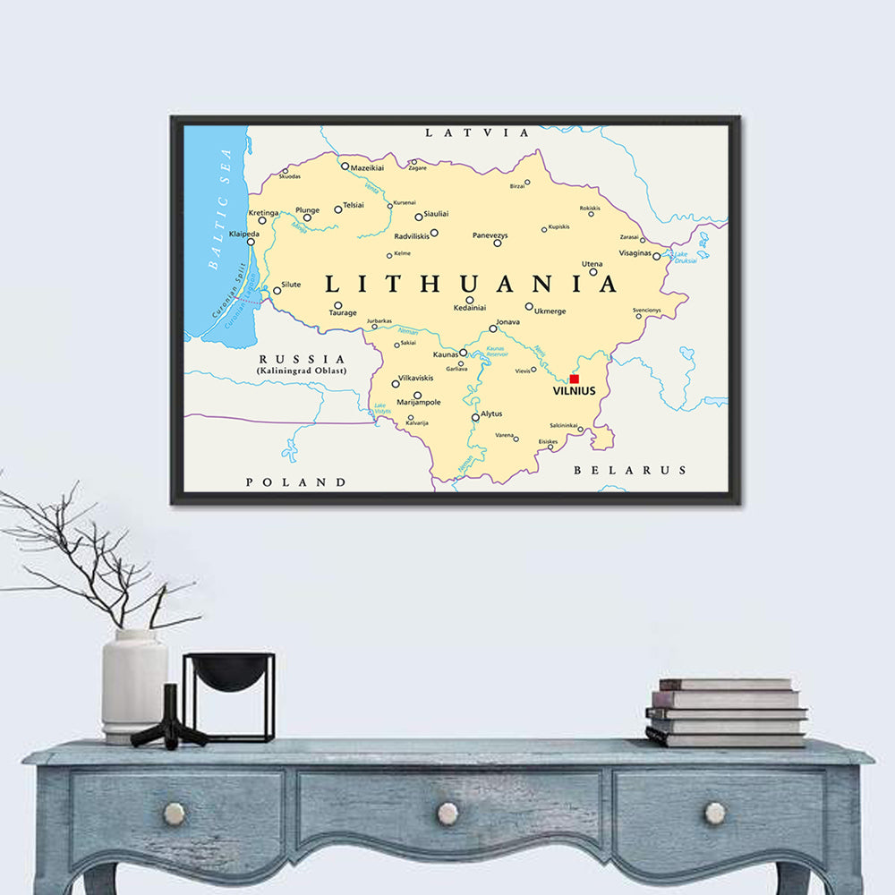 Lithuania Political Map Wall Art in a room, landscape