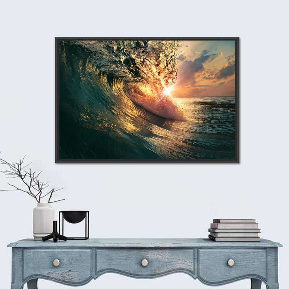 Sun Through Breaking Wave Wall Art in a room, landscape