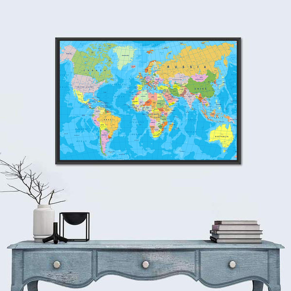 Colorful Mercator World Map Wall Art