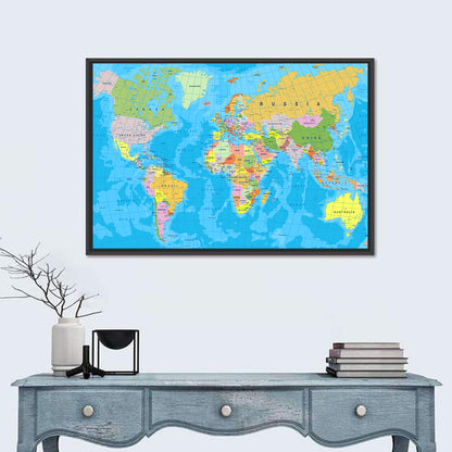 Colorful Mercator World Map Wall Art