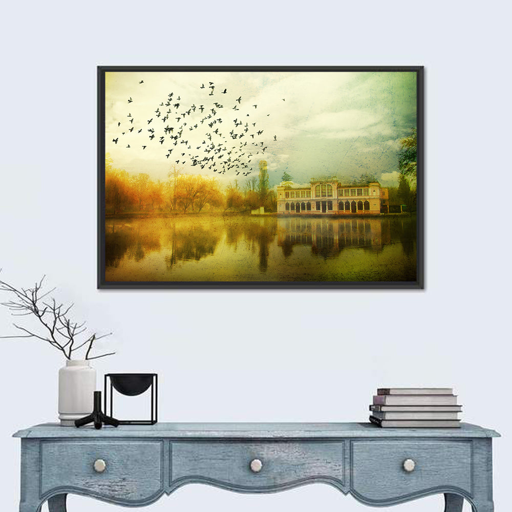 Old Mansion with Flock of Birds Wall Art