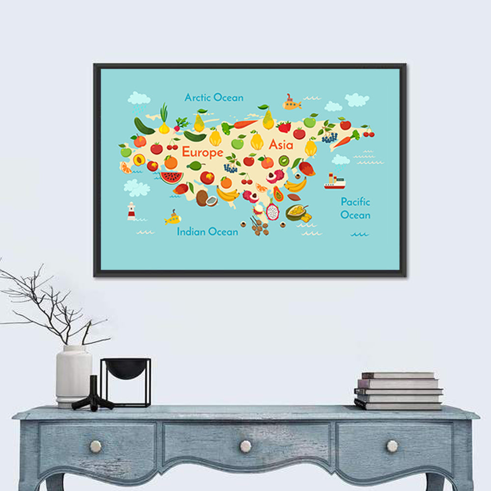 Illustrated Fruit World Map Wall Art