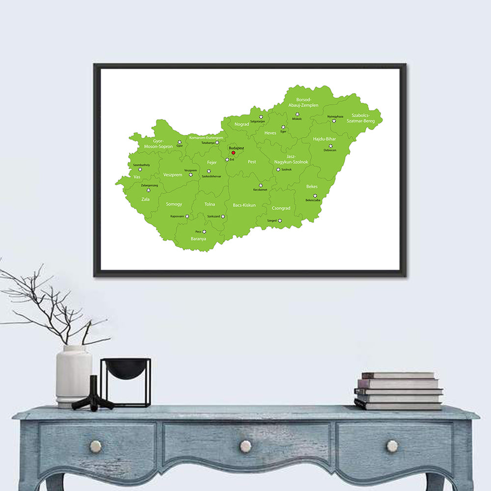 Hungary Administrative Map Wall Art in a room, landscape