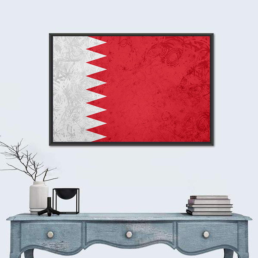 Bahrain Flag with Serrated Edge Wall Art in a room, landscape