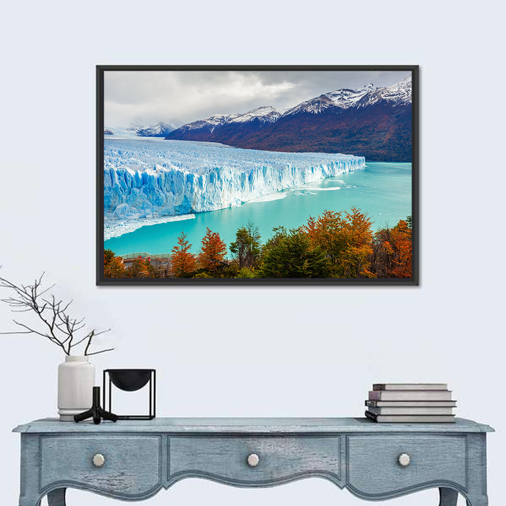 Perito Moreno Glacier with Autumn Foliage Wall Art in a room, landscape