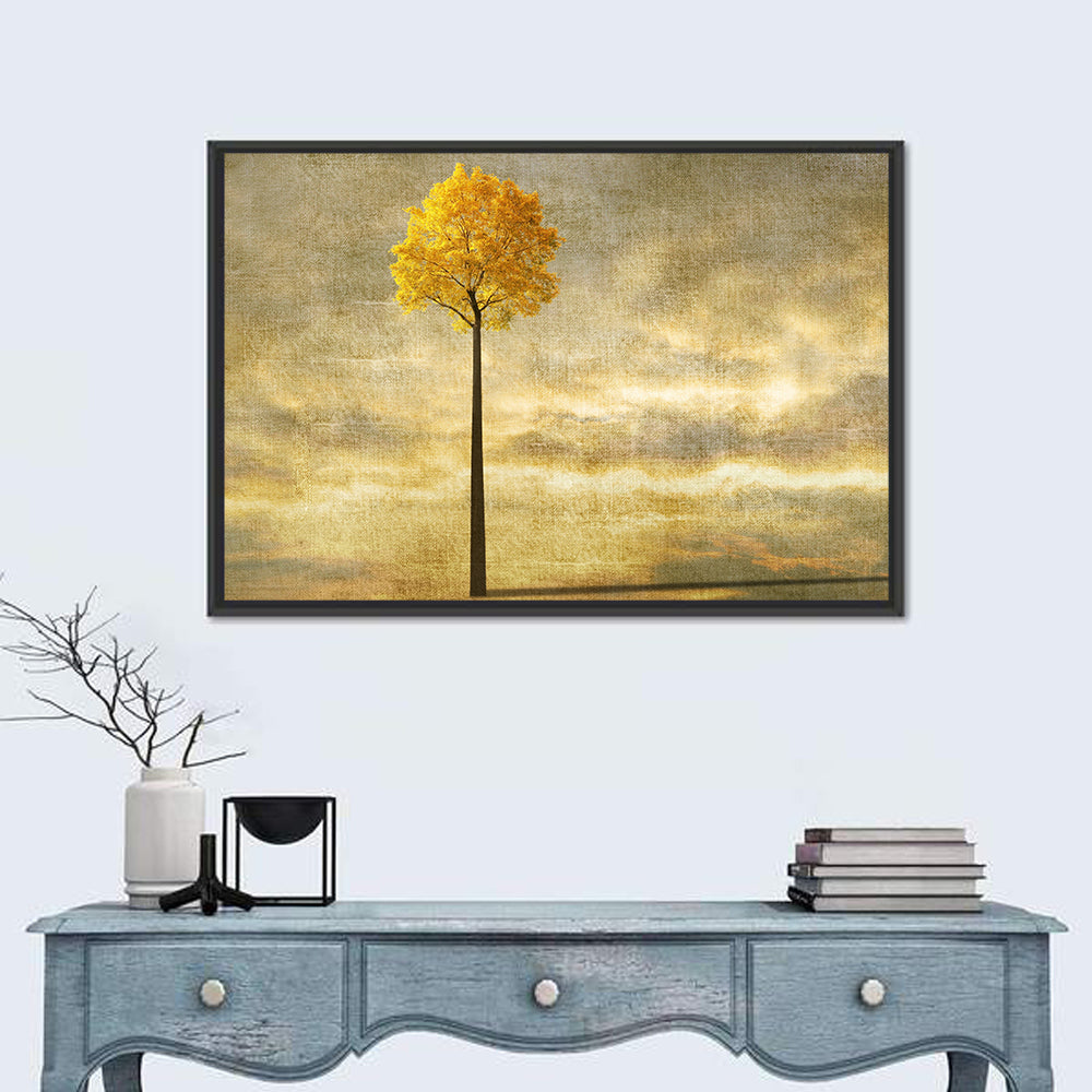 Solitary Tree at Golden Hour Wall Art in a room, landscape
